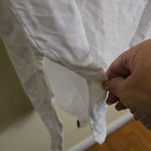 Tory Burch Floral Embroidered White Navy Linen Blend Designer Midi Dress Size M - Picture 8 of 11